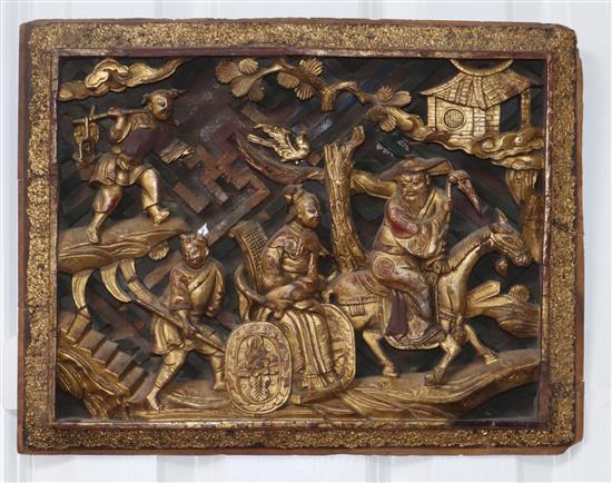 A 19th century Chinese gilt lacquered wood panel